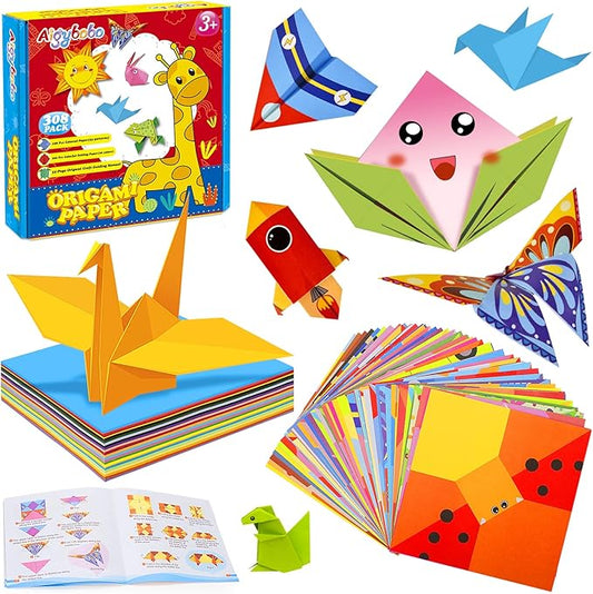 Aigybobo Origami Paper Set, 308PCS Kids Craft Paper Kit with Instructional Book for Girls Age 6,7,8,9,10,11,12, Art Projects Supplies for School Class Craft Lessons- Christmas Gifts for Boys&Girls-CubbioJoy