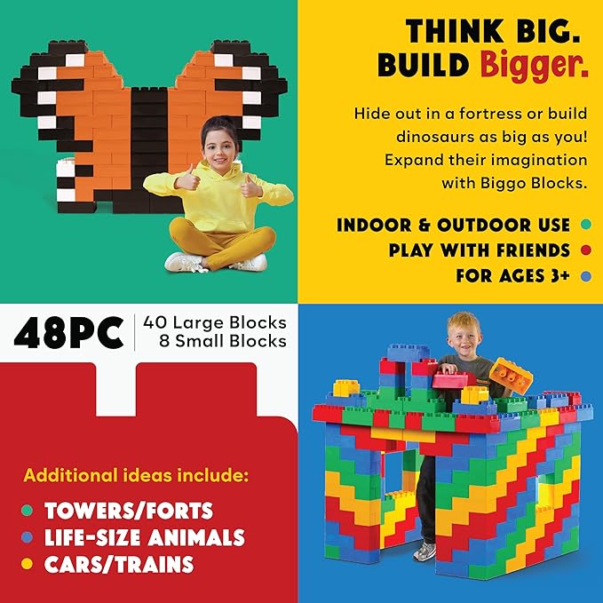 Big Blocks for Kids Ages 4-8 — Indoor & Outdoor Blocks Kids Games — Orange Large Building Blocks - 48 pc-CubbioJoy
