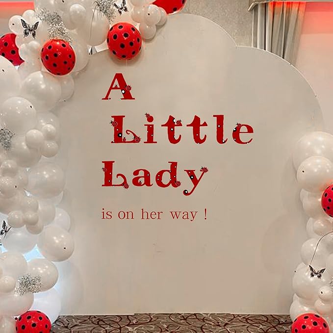 A Little Lady Is On Her Way Decal - Ladybug Party Decorations Supplies Wall Stickers, Girls Birthday/Baby Shower Party Decor Wall Decals, Balloon Arch Backdrop Decoration Ladybug Sign Stickers-CubbioJoy