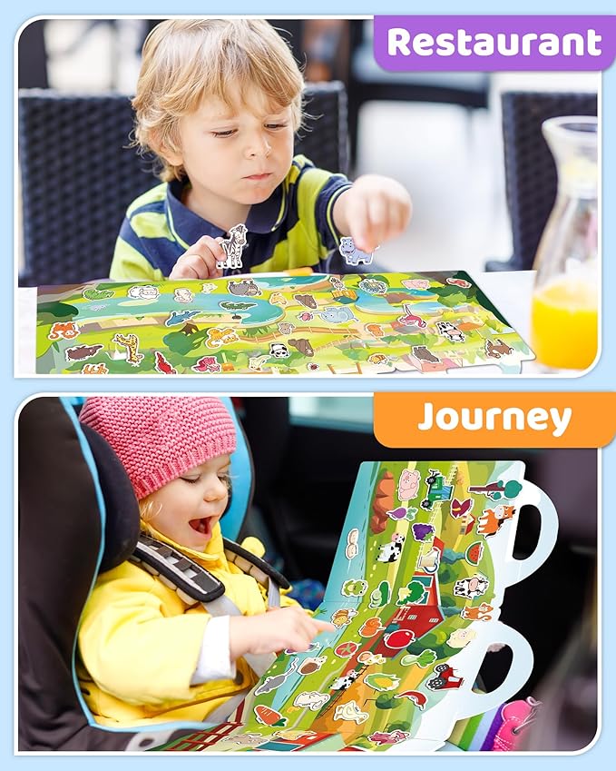Benresive Reusable Sticker Books for Kids 2-4, Sticker Books for Toddlers 1-3 2-4, Toddler Travel Toys Activities Crafts Gifts - Farm, Animal and Season-CubbioJoy