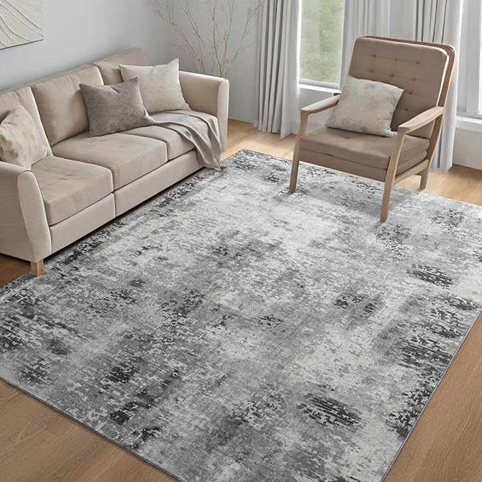 Kelarea Living Room Rug 4x6 Grey Area Rug Machine Washable Rugs, Non Slip Abstract Vintage Indoor Carpet for Bedroom, Nursery, Classroom, Dining Room, Home Office-CubbioJoy
