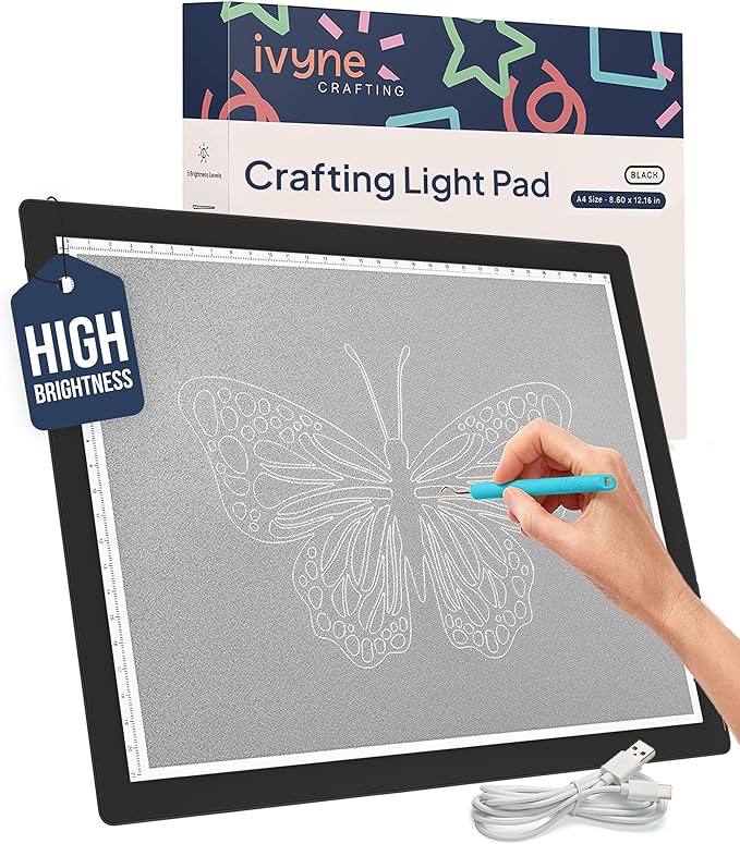 iVyne Corded Light Pad for Weeding Vinyl - A4 Light Box for Drawing - Light Board for Tracing - Light Box for Diamond Painting, Weeding Vinyl, Sketching, Tracing (Black)-CubbioJoy