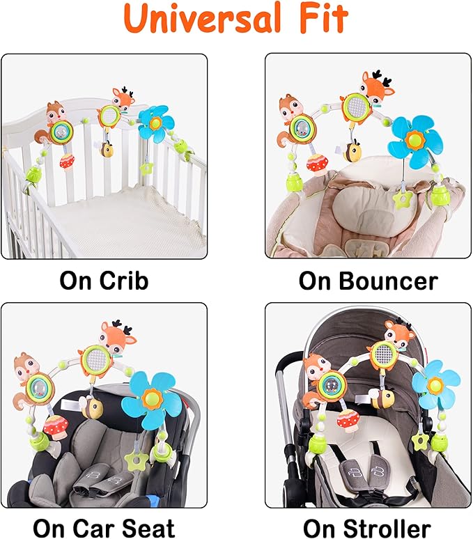 Adjustable Arch Bassinet Toys for Infant & Toddlers, Stroller Arch, Baby Crib Toys with Fascinating Hanging for Stimulating Baby’s Senses and Developing Motor Skills-CubbioJoy