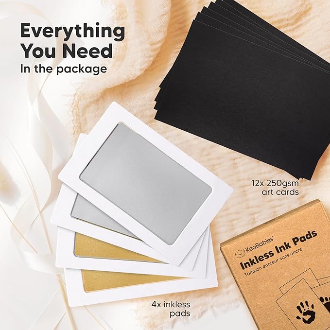 4-Pack Inkless Baby Hand and Footprint Kit - Mess Free Ink Pad for Newborn Keepsake, Dog Nose & Paw Print Kit, Clean Touch Ink Pad for Baby Hand & Footprints, Ideal New Mom Gifts (Gold/Silver)-CubbioJoy