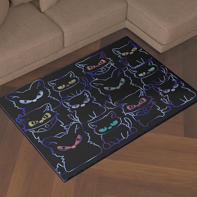 Black Play Cat Rug for Playroom for Boys Girls 59"x39" Funny Cute Cat Cartoon Decor for Bedroom Living Room Non-Slip Comfy Floor Casual Mat Carpet Washable-CubbioJoy
