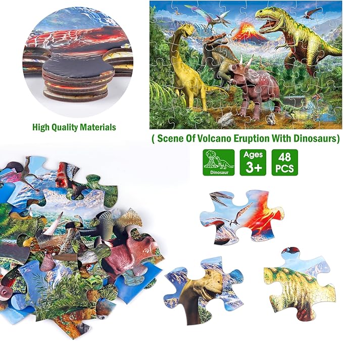 Jumbo Floor Puzzle for Kids,48 Piece Volcano Dinosaur Large Jigsaw Puzzles, Fun Educational Toy for Toddlers Ages 3-5,Preschool Learning Gift for Boy Girl Ages 4-8-CubbioJoy