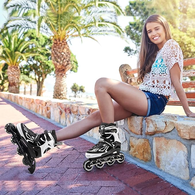 2PM SPORTS Vinal Girls Adjustable Flashing Inline Skates, All Wheels Light Up, Fun Illuminating Skates for Kids Men Adult Women and Boys-CubbioJoy