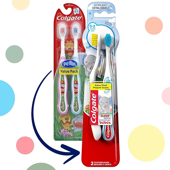 Colgate My First Baby and Toddler Toothbrush, Extra Soft Infant Training Toothbrush, Ages 0-2, 6 Count-CubbioJoy