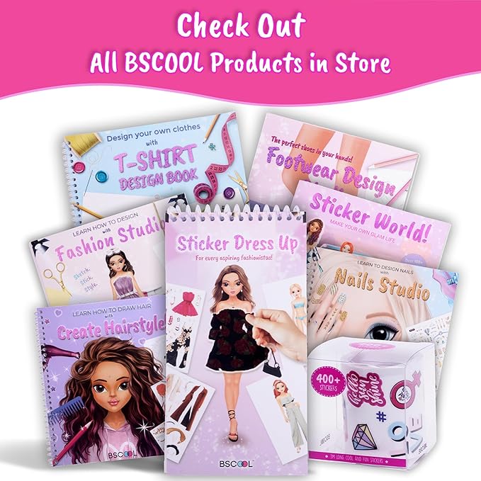 BSCOOL - Drawing, Coloring & Activity Book. Nail Design Book with Stickers and Guides. Fashion Design Sketchbook for Kids 5 and up. Little Designer Creativity Book - Nail Sticker Book. Gift for Girls-CubbioJoy