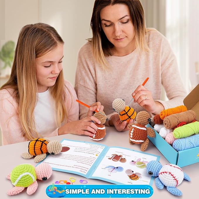 Crochet Kit for Beginners -4 PCS Turtle Crochet Kit with Step-by-Step Video Tutorials, Beginner Crochet Kits for Adults, Animal Crochet Turtle Ball Games Set-CubbioJoy