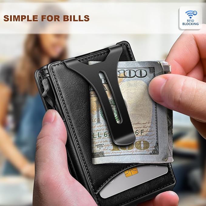 BULLIANT Men Wallet,Money Clip Wallet Slim For Gift Men 9Cards-Metal Credit Card Case in Magnetic Leather Flip-CubbioJoy