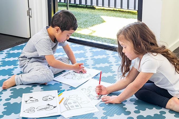 Cushmat Stylish Reversible Foam Play Mat (Large, Luxe NAT - Sage Grey Star) - Soft, Waterproof, Durable Play mat for Infants, Babies, Toddler, Kids & Grownup - 6.5ft x 4.5ft-CubbioJoy