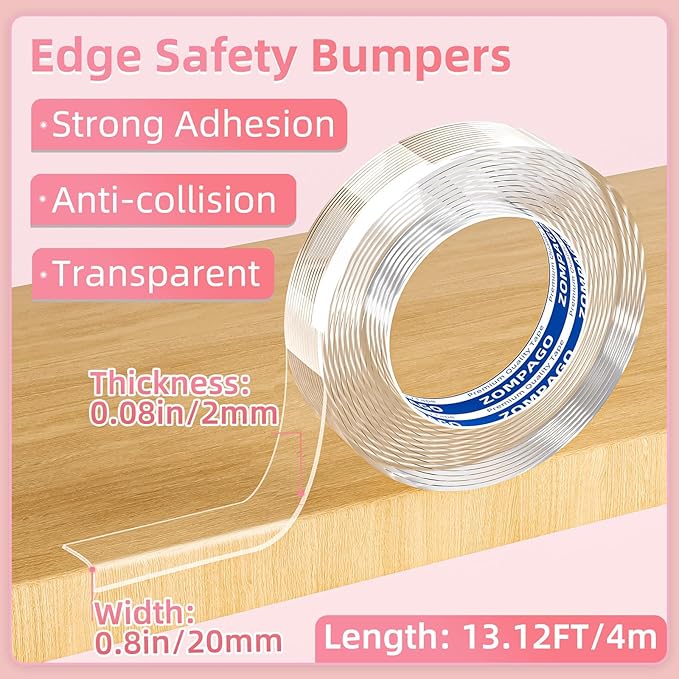 Clear Soft Corner Protectors for Furniture Strip,0.8in x13FT,Sharp Edge & Table Bumper,Window Edge,Wall Protector, Soft Corner Guards Safe for Proof,Table Corner Protectors in Family-CubbioJoy