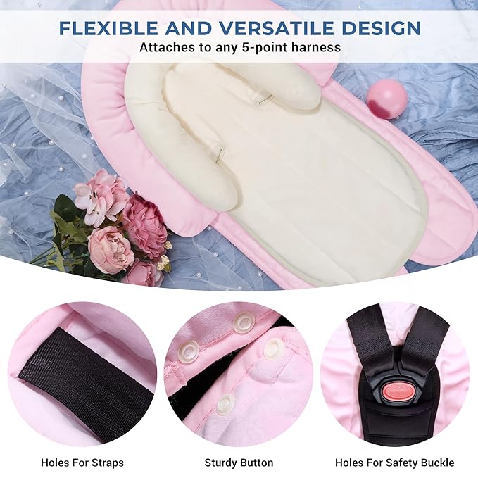 COOLBEBE New Babybody Support & Strap Covers Set for Newborn Infant Toddler- Extra Soft Stroller Cushion Pads Car Seat Insert, Perfect for Carseats, Strollers, Swings, Pink-CubbioJoy
