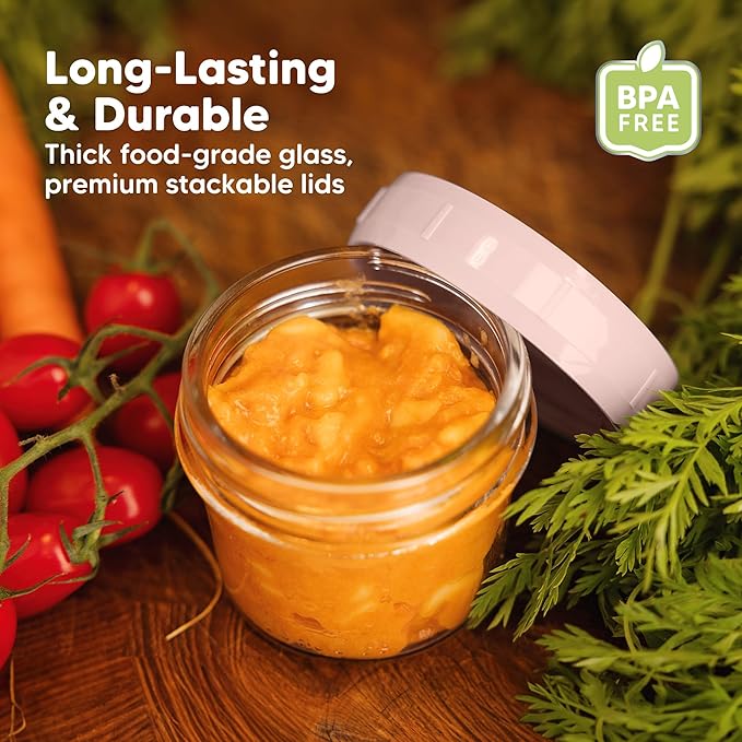 KeaBabies 6pk 4oz Glass Baby Food Containers with Lids - Leak-Proof, Microwavable Small Glass Jars, Baby Purees & Toddler Snack Storage Containers, BPA-Free, Dishwasher & Freezer Safe (Roseate)-CubbioJoy