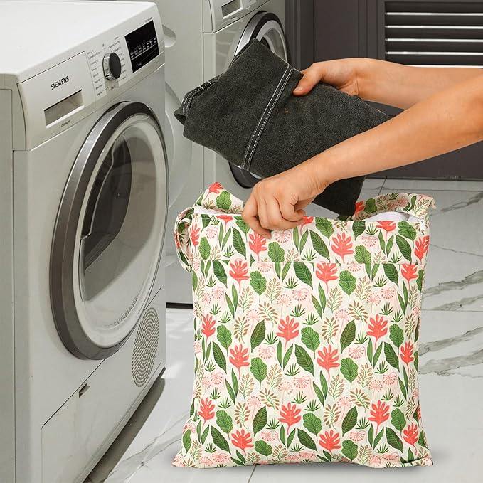2pcs Travel Waterproof Laundry Bag, Cloth Diaper Wet Dry Bags with Handle & 2 Zipper Pockets, Reusable Washable Dirty Clothes Bag for Baby Adult Travelling Hanging, Bathing Beach Pool Daycare-CubbioJoy