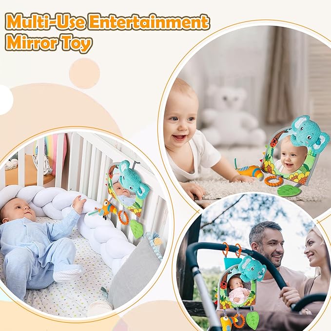 Car Seat Toy, Baby Car Mirror for Rear Facing, Travel Baby Activity Center with Hanging Engaging Toys for Infants Babies 0-6-12-18 Months Boy Girl-CubbioJoy