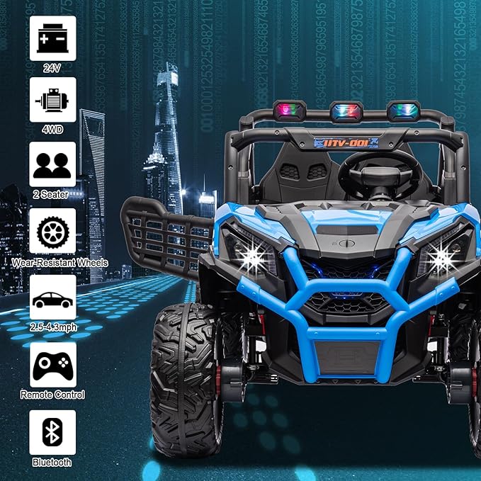 4WD Ride On Car with Remote Control,24V 2Seater Kids Electric Toy Off-Road Truck for Kids,Ride on Buggy for Side by Side(Blue)-CubbioJoy