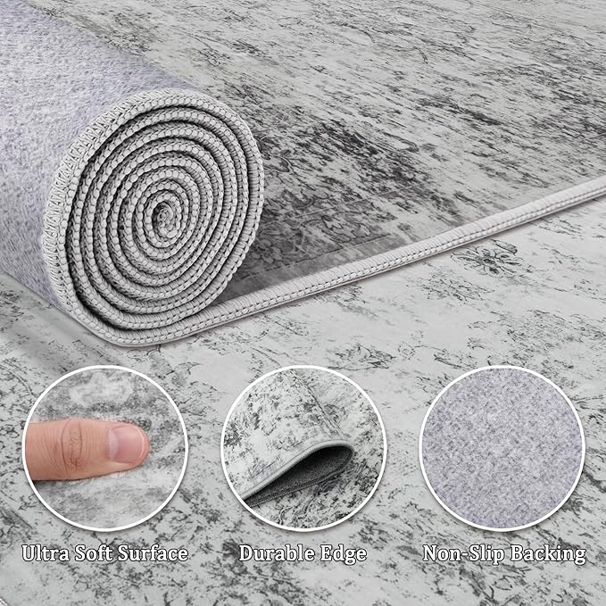 6x9 Area Rug Living Room Rugs - Washable Rug Large Modern Abstract Soft Thin Carpets Indoor Floor No Slip Vintage Carpet for Bedroom Under Dining Table Nursery Home Office Decor Gray-CubbioJoy