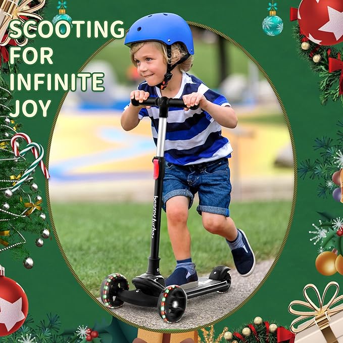 Besrey Kick Scooter for Kids Ages 3-10, 3-Wheel Folding Scooter with Adjustable Height, LED Light Wheels, Extra Wide Deck for Outdoor Activities-CubbioJoy
