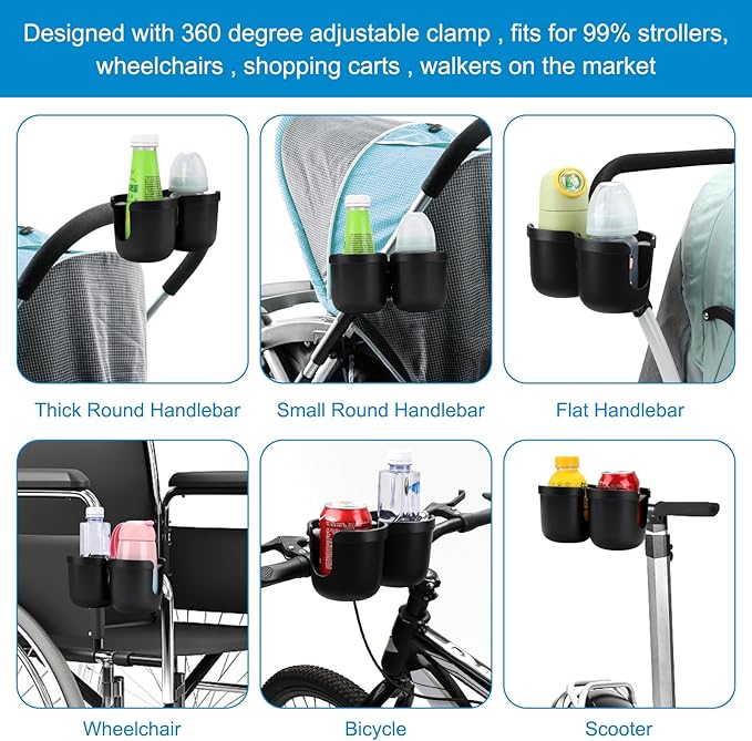 Accmor Stroller Cup Holder, Bike Cup Holder, Universal Cup Holder for Uppababy Nuna Doona Strollers, 2-in-1 Cup Phone Holder for Stroller, Bike, Wheelchair, Walker, Scooter-CubbioJoy