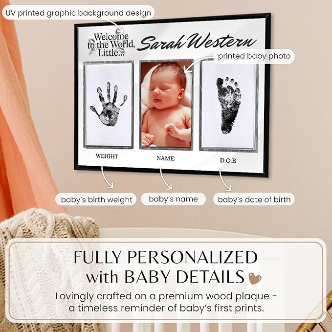 Inkless Hand and Footprint Kit, Baby Keepsake Plaque & Baby Shower Gifts - Ideal as Mom To Be Gift, Nursery Picture Frames, Clean Touch Hand and Footprint Kit (Style 1 - Design 4)-CubbioJoy