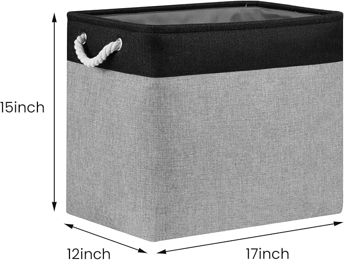 Bidtakay Storage Baskets Extra Large Baskets for Organizing Grey Rectangle Laundry Basket Linen Fabric Bins Set of 2 Clothes Baskets for Closet Shelves Hallway Bedroom Toy Organizer 17x12x15 In-CubbioJoy