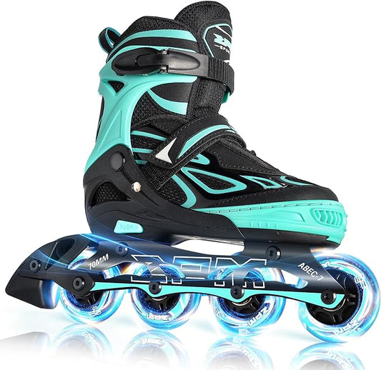 2PM SPORTS Vinal Girls Adjustable Flashing Inline Skates, All Wheels Light Up, Fun Illuminating Skates for Kids Men Adult Women and Boys-CubbioJoy