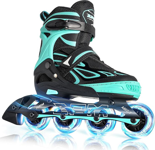 2PM SPORTS Vinal Girls Adjustable Flashing Inline Skates, All Wheels Light Up, Fun Illuminating Skates for Kids Men Adult Women and Boys-CubbioJoy