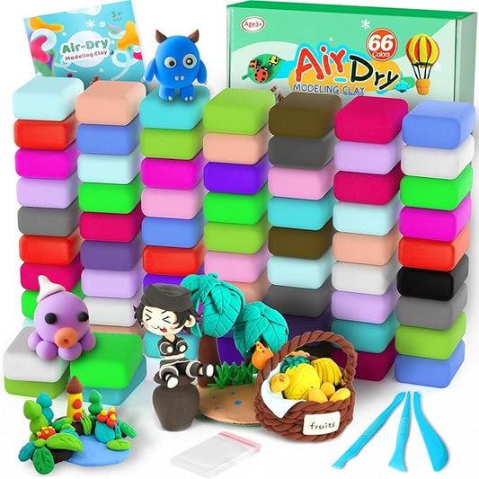 Air Dry Clay 66 Colors, Modeling Clay for Kids, Model Magic Clay, DIY Molding Clay Kit with Sculpting Tools, Soft & Ultra Light, Art and Crafts for Boys and Girls 3-12 Years Old.-CubbioJoy