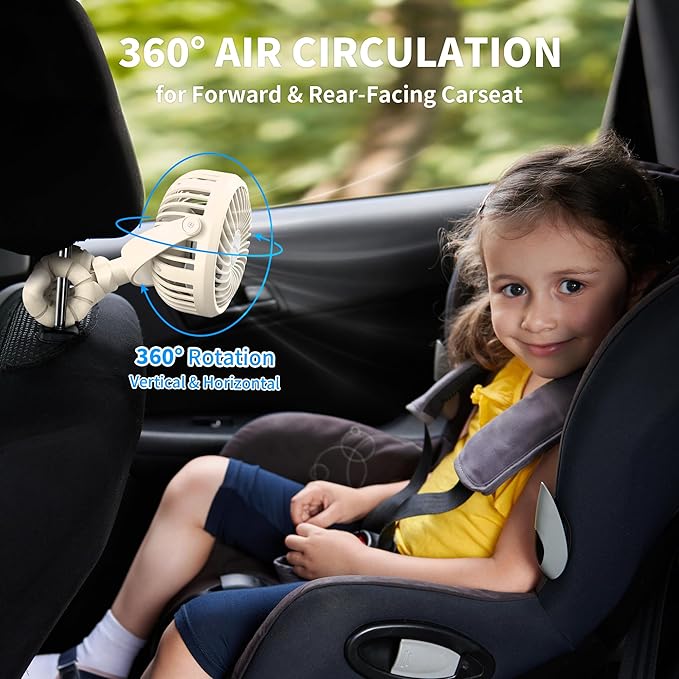 AMACOOL Battery Operated Stroller Fan Flexible Tripod Clip On Fan with 3 Speeds and Rotatable Handheld Personal Fans for Car Seat Crib Bike Treadmill (Beige)-CubbioJoy