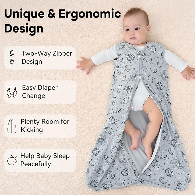 Baby Sleep Sack 18-24 Months 3 Pack 100% Cotton Lightweight 0.5 TOG Wearable Blanket Baby Sleep Bag with 2-Way Zipper for Newborn Infant White Gray Blue Space-CubbioJoy