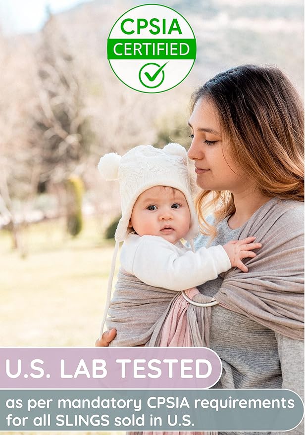 Baby Sling Carrier – Breathable 100% Cotton Wrap for Infant Support, Ring Sling Baby Carrier – Adjustable Muslin Fabric, Baby Carrier Newborn to Toddler – Grey Rose Soft Chest Hold for Travel-CubbioJoy