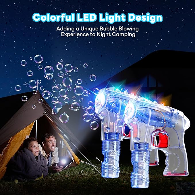Kid Odyssey 2 Pack Bubble Gun with 4 Refill Solution and 3 Colorful LED Light, Bubble Machine for Kids, Bubble Maker for Party Favors, Birthday Gift, Indoor Outdoor Toys for Toddlers-CubbioJoy