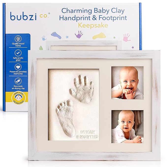 Baby Footprint and Hand Print Kit - Keepsake Frame, Nursery Picture Frames, New Mom Gifts, Newborn Essentials, Baby Shower Gifts (White Wash)-CubbioJoy
