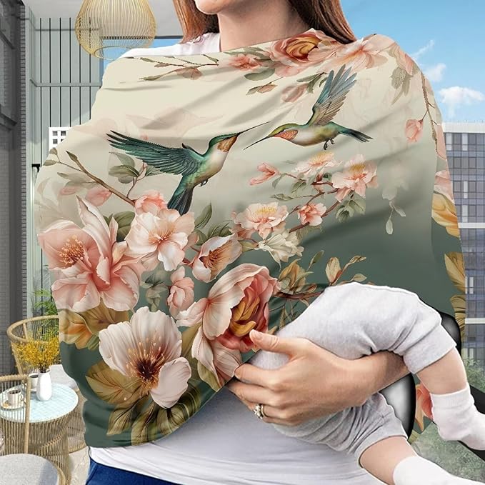Binienty Car Seat Covers for Babies, Hummingbird Flower Design,Floral Nursing Cover Breastfeeding Scarf, Stretch Baby Carseat Canopy-CubbioJoy