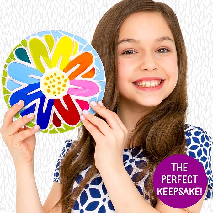 Creative Roots Mosaic Flower Garden Stepping Stone Kit, Includes 7-Inch Ceramic Stone & 6 Vibrant Paints, DIY Stepping Stone Kit for Kids Ages 6+-CubbioJoy