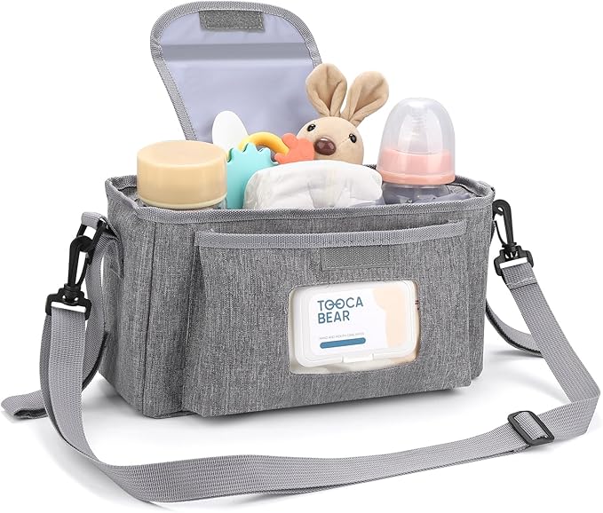 Accmor Universal Stroller Organizer with Insulated Cup Holder and Shoulder Strap, Stroller Bag Caddy Organizer Stroller Accessories for Uppababy, Baby Jogger, Nuna, Doona, Britax Strollers-CubbioJoy