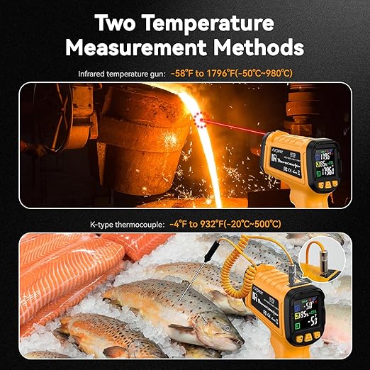 50:1 Infrared Thermometer -58F to 1796F, Laser Temp Gun with Thermocouple Probe for Pizza Oven, HVAC, BBQ, High Temp Gun with Humidity Sensor, Accurate for Home and Industrial Use-CubbioJoy