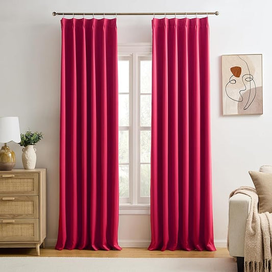 KEQIAOSUOCAI Raspberry Fushia Pink Curtains 102 Inches Long Pinch Pleated with Hooks,Room Darkening Sound Reducing Drapes Light Blinds for Bedroom Living Room(Magenta Hot Pink, 2 Panels, W40 x L102)-CubbioJoy