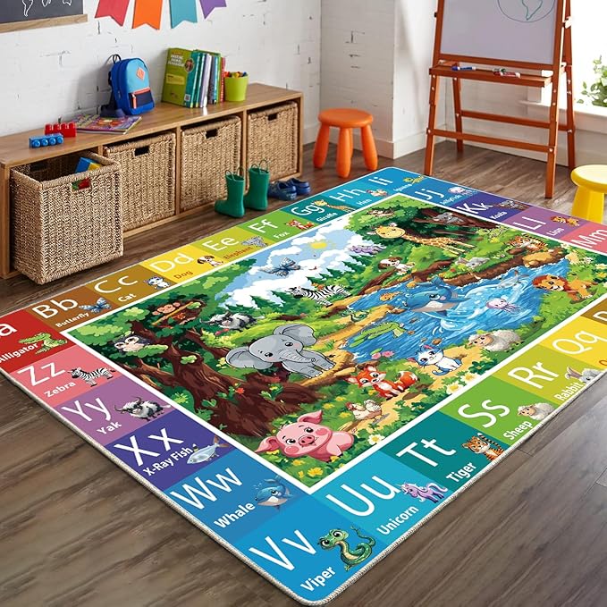 ABC Rug for Kids Room, ABC Baby Mats for Floor Toddlers, Alphabet Play Mat Elementary Preschool Kid's Rugs with Animal Illustrations - (59X39.4 Inches)-CubbioJoy