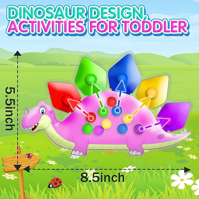2PC Pink Dinosaur Color Sorting Sensory Toys, Montessori Toys for Toddler Girl Fine Motor Skill Game Learning Activities Quiet Calm Down Fidgets for Classroom Stocking Stuffers for 3 4 5 Year Old-CubbioJoy