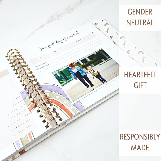 Baby Album Memory Book for Girl or Boy - First 5 Years Unisex Bohemian Rainbow Keepsake Journal to Log Newborn Milestone - Photo Album Scrapbook for Baby Shower - Unique New Parents Gifts for Couples-CubbioJoy