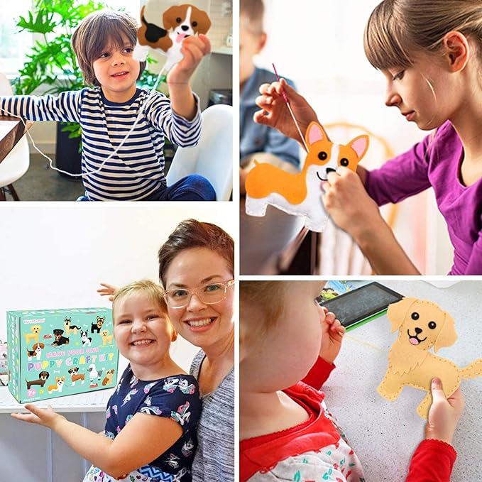 CiyvoLyeen Puppy Craft Kit Kids DIY Crafting and Sewing Set Dog Stuffed Animal Felt Plushie for Girls and Boys Educational Beginners Sewing Set Sewing Kits for Kids Age 8 9 10 11 12-CubbioJoy