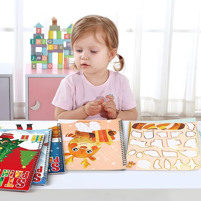 90shine 4PCS Christmas Crafts for Kids Ages 4-8 Sticker Paint Books - Includes Santa Clause Snowman Elf Gnome and More Designs Gift Party Create 40 Pictures-CubbioJoy