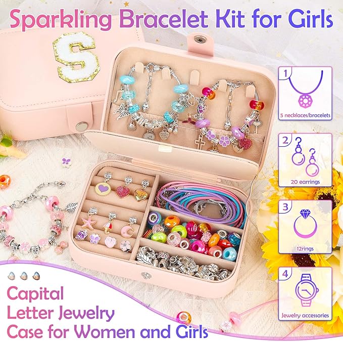 Charm Bracelet Making Kit with Bracelet Organizer Box Beads Mermaid Pendants for Jewelry Making DIY Craft Kit for Birthday Gifts Valentine Christmas-CubbioJoy