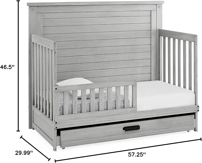 Delta Children Simmons Kids Caden 6-in-1 Convertible Crib with Trundle Drawer, Greenguard Gold Certified, Rustic Mist-CubbioJoy