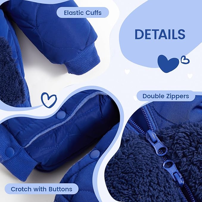 JiAmy Baby Snowsuit Newborn Winter Clothes Coat Romper Windproof Fleece Hat Zipper Baby Bear Outfit-CubbioJoy