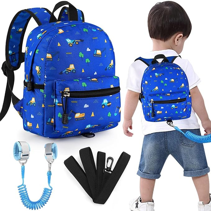 Accmor Toddler Backpack Leash, Mini Child Backpack with Anti Lost Wrist Link, Cute Kids Backpack Leash Walking Harness for Outdoor Travel, Small Excavator Backpack Tether for Baby Boys Girls Ages 1-3-CubbioJoy