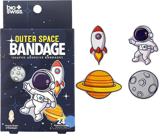 BioSwiss Bandages, Outer Space Shaped Self Adhesive Bandage, Latex Free Sterile Wound Care, Fun First Aid Kit Supplies for Kids and Adults, 24 Count-CubbioJoy